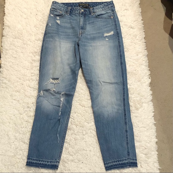 Abercrombie & Fitch Signature Girlfriend Jeans High Waisted Raw Distressed 27 - Picture 2 of 8